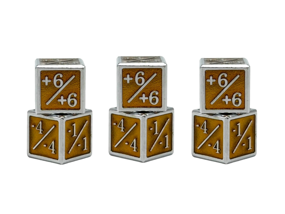 1/+1 & -1/-1 D6 Yellow Pack of 6 CCG Metal Dice (Online Only)