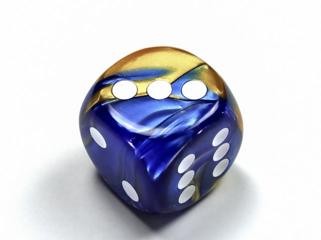 Gemini® 30mm w/pips Blue-Gold/white d6 Dice (sold per die) (Online Only)