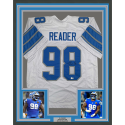 Framed Autographed/Signed D.J. DJ Reader 35x39 Detroit White Football Jersey Beckett BAS COA