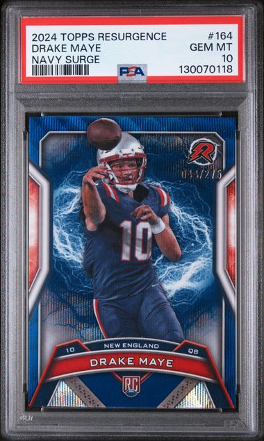 Graded 2024 Topps Resurgence Drake Maye #164 /275 Navy Surge Rookie RC Football Card PSA 10 Gem Mint (ONLINE ORDER ONLY)