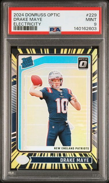 Graded 2024 Panini Donruss Optic Drake Maye #229 /75 Electricity Rookie RC Football Card PSA 9 Mint (ONLINE ORDER ONLY)