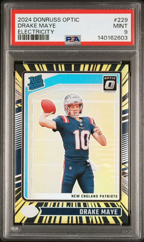 Graded 2024 Panini Donruss Optic Drake Maye #229 /75 Electricity Rookie RC Football Card PSA 9 Mint (ONLINE ORDER ONLY)