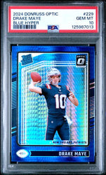 Graded 2024 Panini Donruss Optic Blue Hyper Drake Maye #229 Rookie RC Football Card PSA 10 Gem Mint (ONLINE ORDER ONLY)