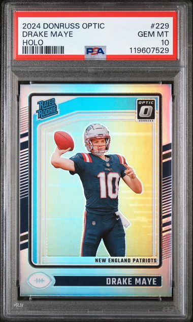 Graded 2024 Panini Donruss Optic Drake Maye #229 Holo Rookie RC Football Card PSA 10 Gem Mint (ONLINE ORDER ONLY)