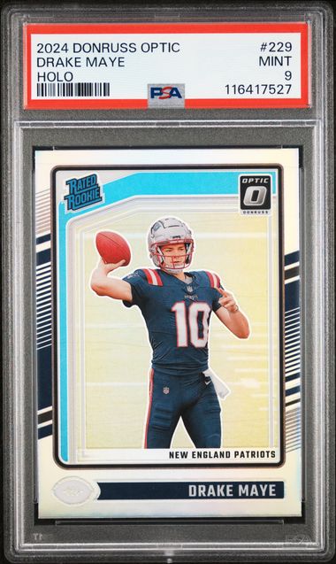 Graded 2024 Panini Donruss Optic Drake Maye #229 Holo Rookie RC Football Card PSA 9 Mint (ONLINE ORDER ONLY)