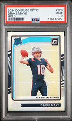 Graded 2024 Panini Donruss Optic Drake Maye #229 Holo Rookie RC Football Card PSA 9 Mint (ONLINE ORDER ONLY)