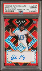 Graded 2023 WC Auto Mania Red Checkerboard Drake Maye #AMSQA /6 Auto Rookie RC Football Card PSA 10 Gem Mint (ONLINE ORDER ONLY)