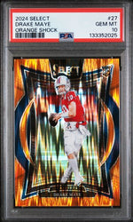 Graded 2024 Panini Select Drake Maye #27 /499 Orange Shock Rookie RC Football Card PSA 10 Gem Mint (ONLINE ORDER ONLY)
