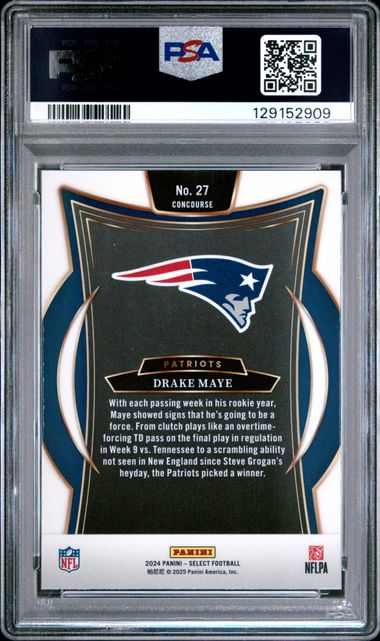 Graded 2024 Panini Select Drake Maye #27 Rookie RC Football Card PSA 9 Mint (ONLINE ORDER ONLY)