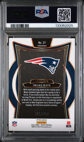 Graded 2024 Panini Select Drake Maye #27 /499 Orange Shock Rookie RC Football Card PSA 10 Gem Mint (ONLINE ORDER ONLY)