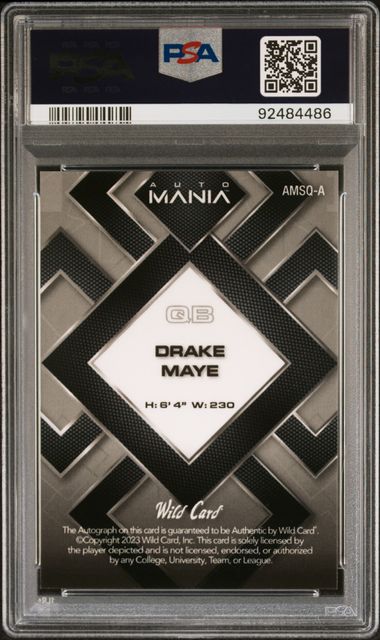 Graded 2023 WC Auto Mania Red Checkerboard Drake Maye #AMSQA /6 Auto Rookie RC Football Card PSA 10 Gem Mint (ONLINE ORDER ONLY)