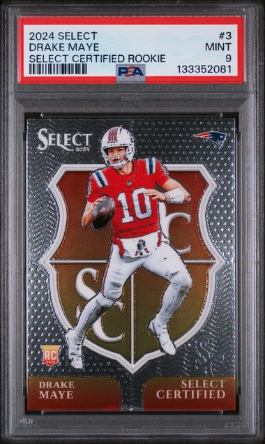 Graded 2024 Select Select Certified Rookie Drake Maye #3 Rookie RC Football Card PSA 9 Mint (ONLINE ORDER ONLY)
