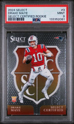 Graded 2024 Select Select Certified Rookie Drake Maye #3 Rookie RC Football Card PSA 9 Mint (ONLINE ORDER ONLY)