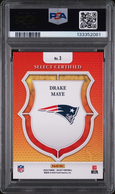 Graded 2024 Select Select Certified Rookie Drake Maye #3 Rookie RC Football Card PSA 9 Mint (ONLINE ORDER ONLY)