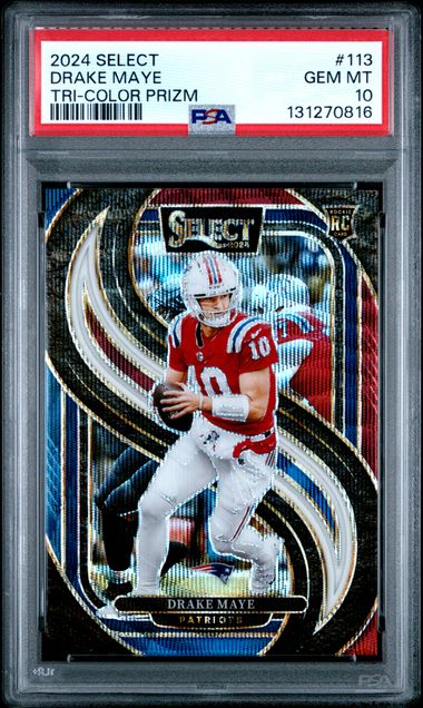 Graded 2024 Panini Select Drake Maye #113 /249 Tri Color Prizm Rookie RC Football Card PSA 10 Gem Mint (ONLINE ORDER ONLY)