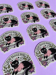 I Read Banned Books Sticker – Black Cat Reading Vinyl Decal – Feminist Book Lover Waterproof (Online Order Only)
