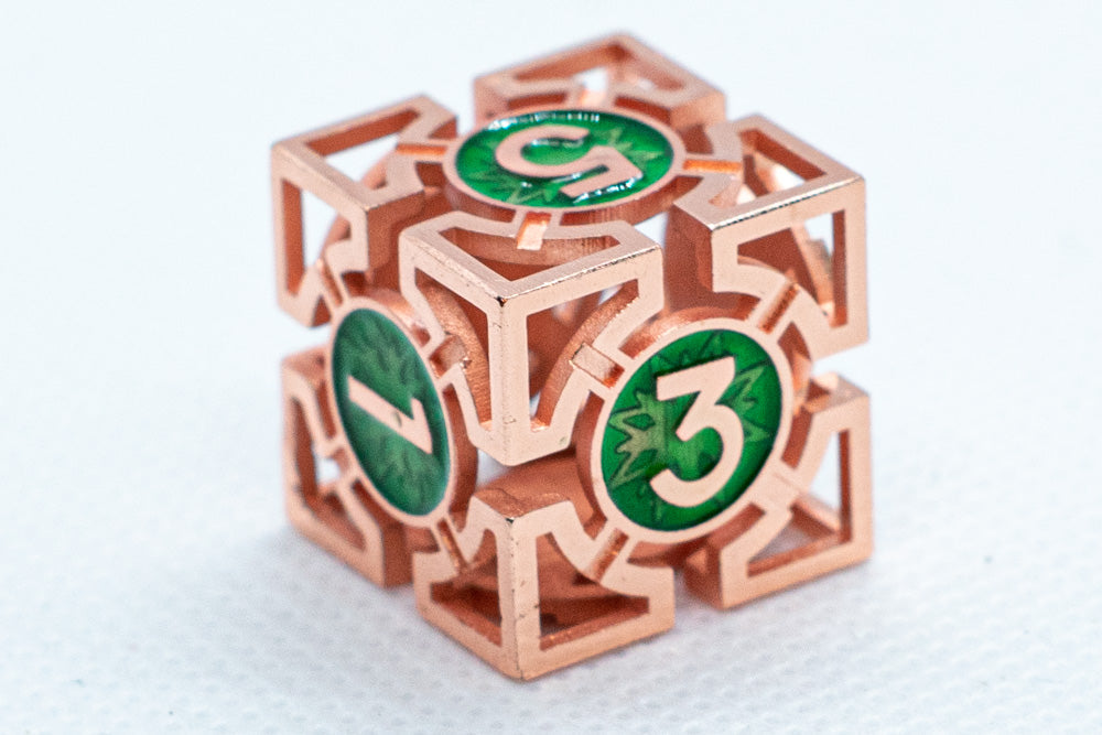 Rose Gold w/Green Deadly Arrow Dice | 7-Dice RPG Set High Visibility (Online Only)