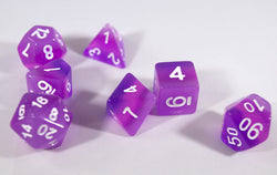 Translucent Purple Aurora Poly Dice Set Purple Violet (7) White Numbers New RPG DnD HDdice (Online Only)