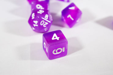 Translucent Purple Aurora Poly Dice Set Purple Violet (7) White Numbers New RPG DnD HDdice (Online Only)