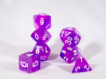 Translucent Purple Aurora Poly Dice Set Purple Violet (7) White Numbers New RPG DnD HDdice (Online Only)