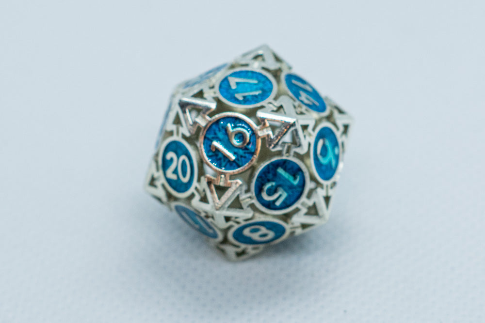Tritan Silver w/Blue Deadly Arrow Dice | 7-Dice RPG Set High Visibility (Online Only)