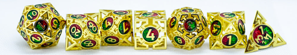 Gold w/Red-Green Deadly Arrow Dice | 7-Dice RPG Set High Visibility (Online Only)