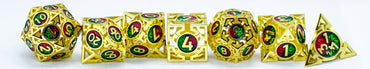 Gold w/Red-Green Deadly Arrow Dice | 7-Dice RPG Set High Visibility (Online Only)