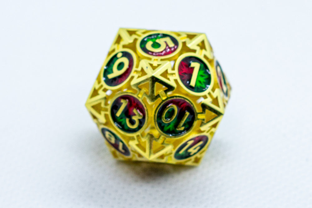 Gold w/Red-Green Deadly Arrow Dice | 7-Dice RPG Set High Visibility (Online Only)