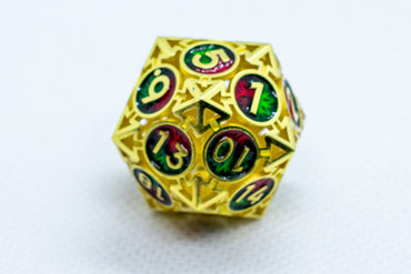 Single d6/d20 Shiny Gold w/Red-Green Deadly Arrow Dice (Online Only)
