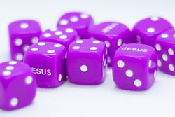 10-Pack Purple 16mm d6 Dice Featuring 'JESUS' on the 6 side (Online Only)