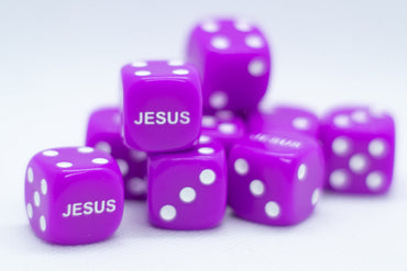 10-Pack Purple 16mm d6 Dice Featuring 'JESUS' on the 6 side (Online Only)