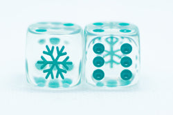 10-Pack Clear w/Teal 16mm d6 Dice Featuring a Snowflake on the '1' side (Online Only)