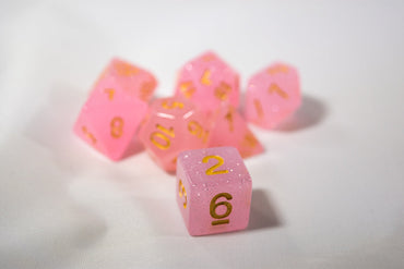 Sparkling Glitter Pink with Gold Numbers Poly Dice Set (7) RPG DnD HDdice (Online Only)