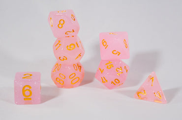 Sparkling Glitter Pink with Gold Numbers Poly Dice Set (7) RPG DnD HDdice (Online Only)