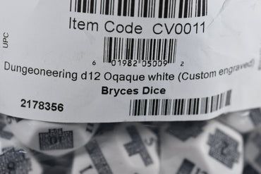 Dungeoneering d12 Opaque White Dice by Chessex - Navigate Your Adventure with Precision (Online Only)