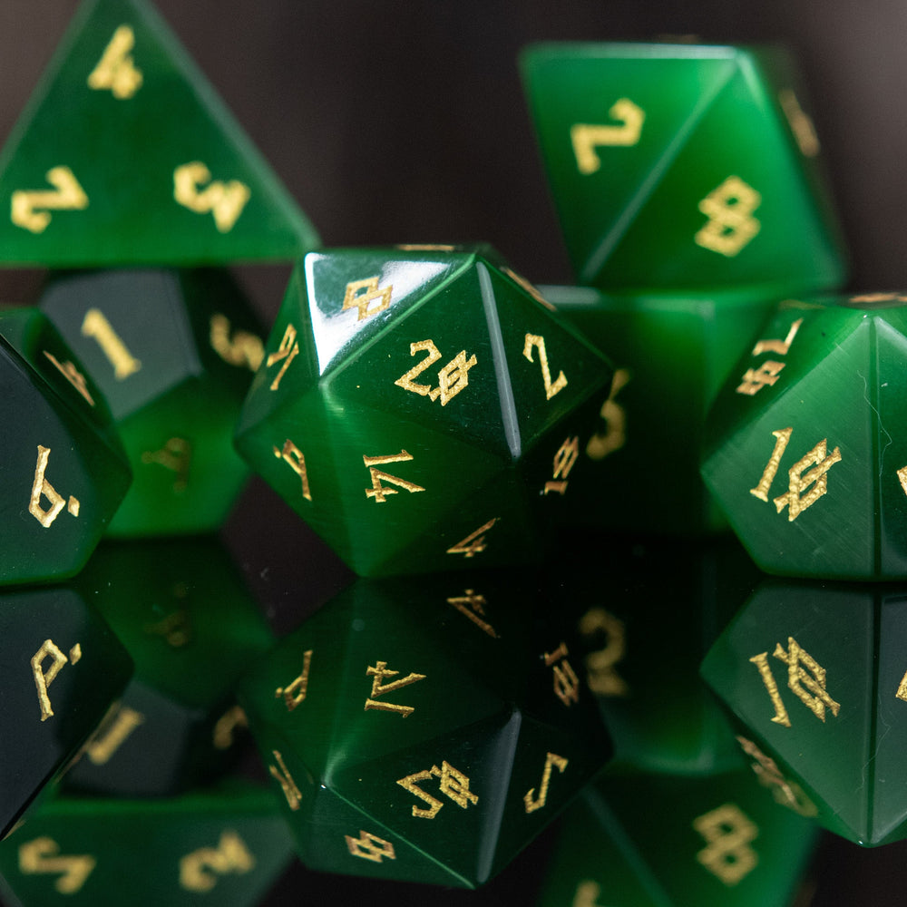 Green Cat's Eye Stone Dice Set (ONLINE ORDER ONLY)