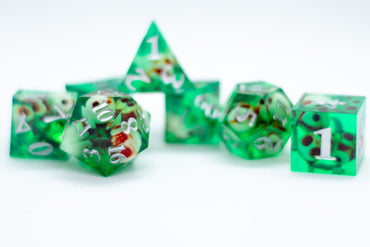Teal Green Skull Inclusion 7-Dice Set Resin Sharp Edge RPG DND (Limited Stock) (Online Only)