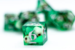 Teal Green Skull Inclusion 7-Dice Set Resin Sharp Edge RPG DND (Limited Stock) (Online Only)