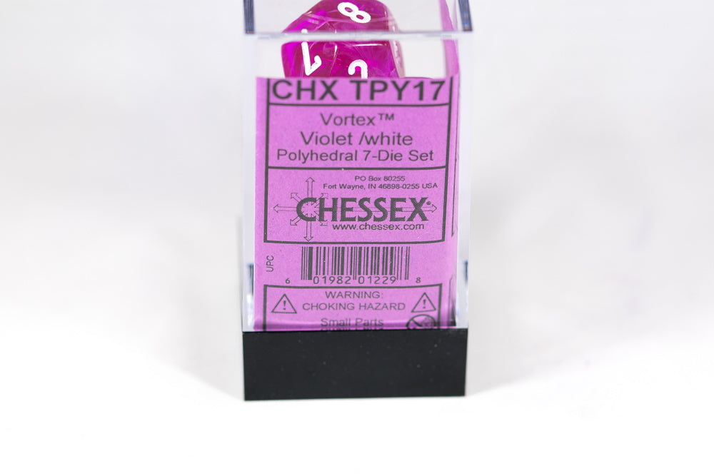 Chessex Vortex Violet w/ White Numbers Set Of 7 Dice CHX TPY17 (Online Only)