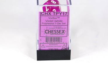Chessex Vortex Violet w/ White Numbers Set Of 7 Dice CHX TPY17 (Online Only)