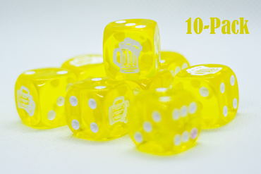 10-Pack Clear Yellow w/White 16mm d6 Dice Featuring a White Mug on the '1' side (Online Only)