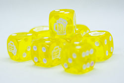 Clear Yellow w/White 16mm d6 Dice Featuring a White Mug on the '1' side (sold per die) (Online Only)