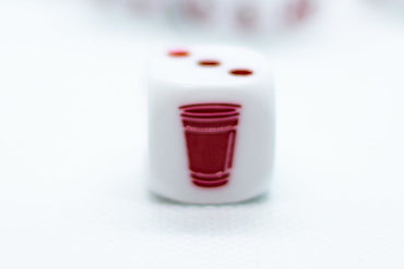 Opaque White w/Red 16mm d6 Dice Featuring a Red Cup on the '1' side (sold per die) (Online Only)