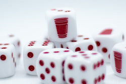 Opaque White w/Red 16mm d6 Dice Featuring a Red Cup on the '1' side (sold per die) (Online Only)