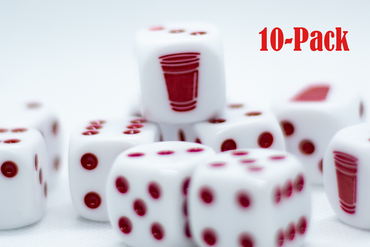 10-Pack Opaque White w/Red 16mm d6 Dice Featuring a Red Cup on the '1' side (Online Only)