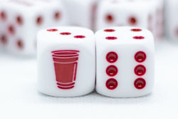 10-Pack Opaque White w/Red 16mm d6 Dice Featuring a Red Cup on the '1' side (Online Only)