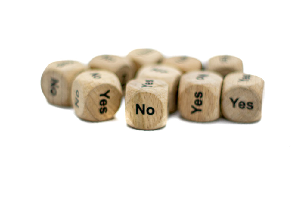 10-Pack Yes/No Dice Wooden 16mm d6 w/Black Rounded Corners - Wood Dice (Online Only)