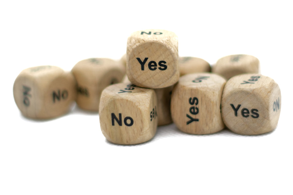 10-Pack Yes/No Dice Wooden 16mm d6 w/Black Rounded Corners - Wood Dice (Online Only)