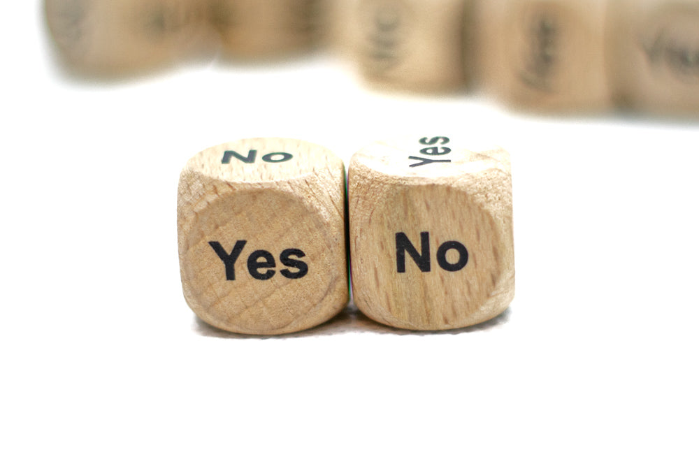 Yes/No Dice Wooden 16mm d6 w/Black Rounded Corners (sold per die) - Wood Dice (Online Only)