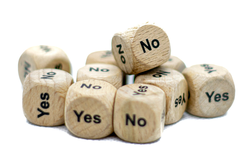 10-Pack Yes/No Dice Wooden 16mm d6 w/Black Rounded Corners - Wood Dice (Online Only)